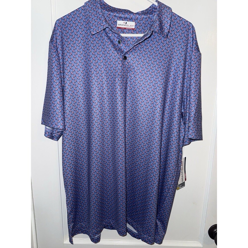 Grand Slam Performance Mens L Lawn Chair Print Short Sleeve Polo Golf Shirt